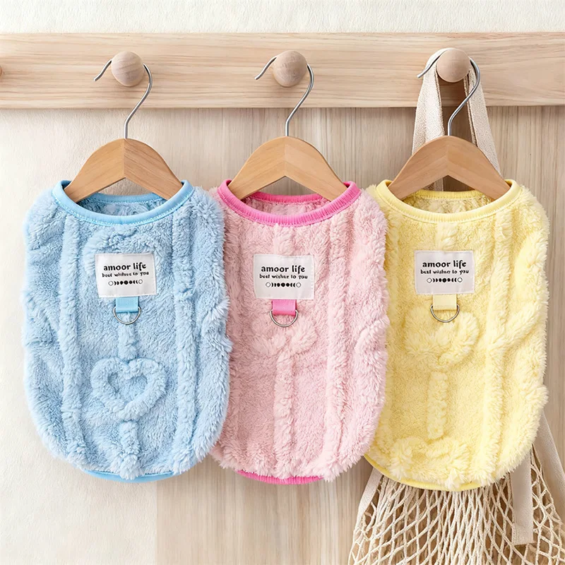 

Dog Clothes, Cat Autumn and Winter Fleece, Drawable Plush Heart-shaped Sleeveless Vest, Anti-shedding Home Wear