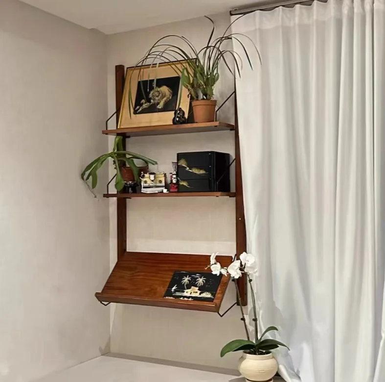 Study Tea Room Bookshelf Storage Rack Solid Wood Shelving Unit Living Room Wall Decorative Display Rack Retro Hanging Rack