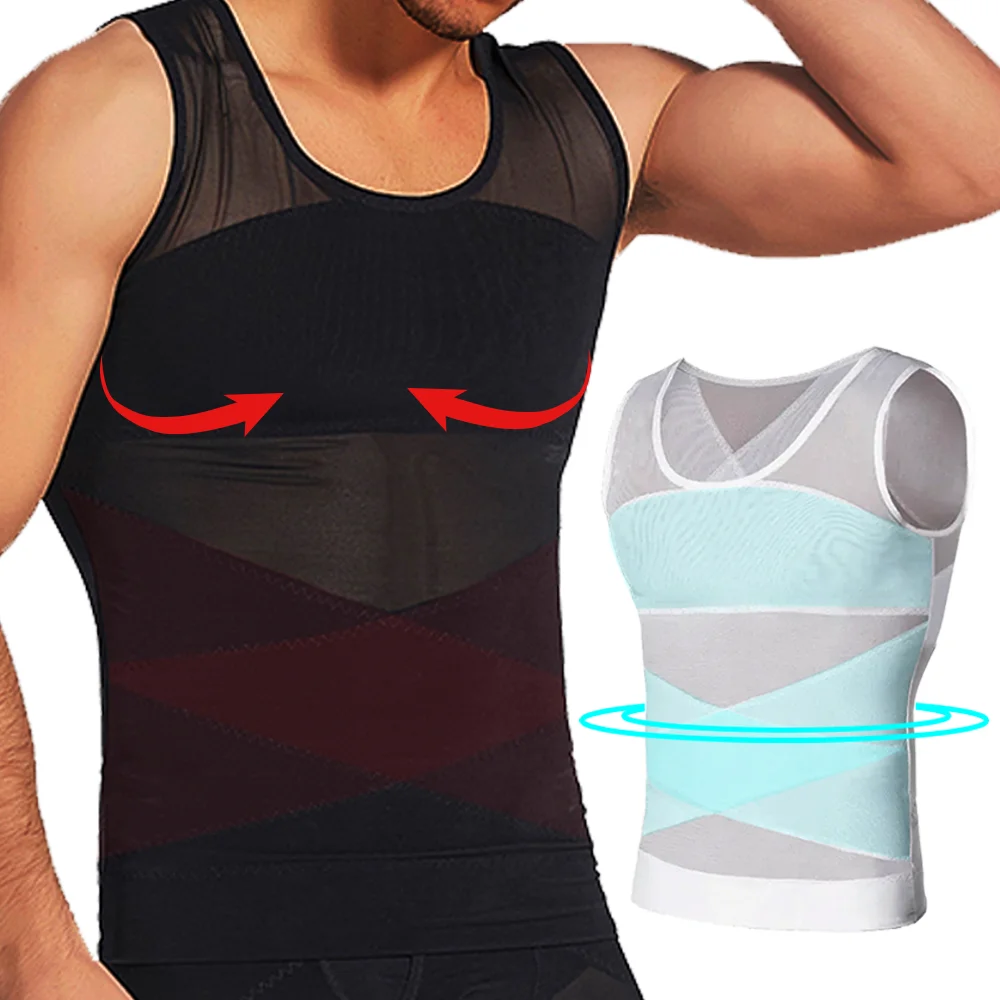 

Men Compression Vest Slimming Undershirt Body Shaper Chest Compression Tummy Control Tank Tops Shapewear Gym Fitness Underwear