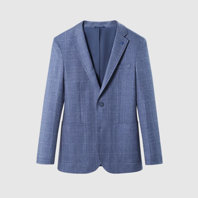 

Модный мужской костюм в клетку, приталенный, повседневный, весенне-осенний, на двух пуговицах, с отложным воротником, эластичный пояс, без бренда