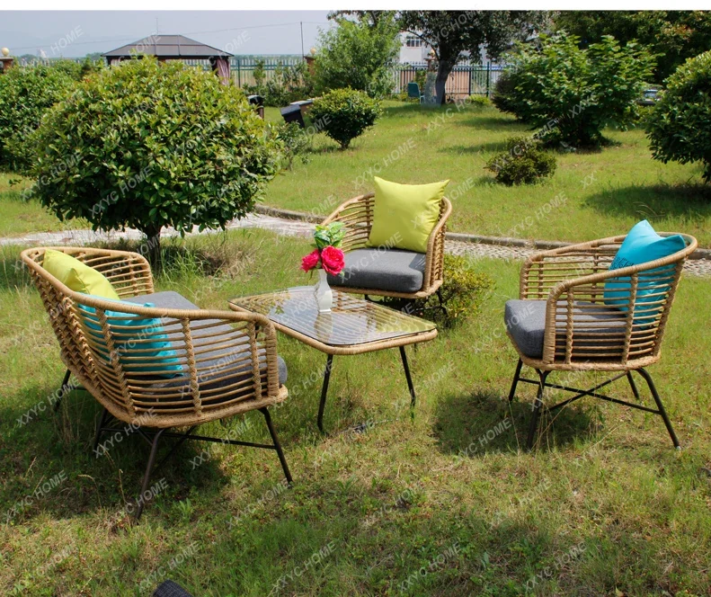 Outdoor Sofa Double Terrace Courtyard Leisure Rattan Chair Balcony Rattan Sofa 3Piece and Five-Piece Set Tea Table Combination