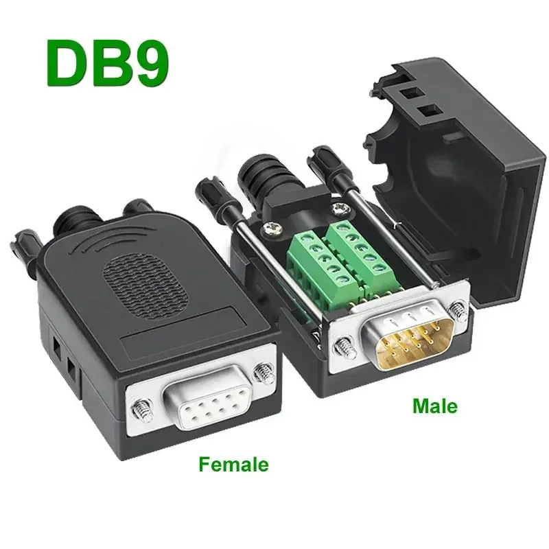 

DB9 Solderless Connector DB9 RS232 Rmacho y hembra de 9 pines, terminales de conexión RS485, 21-24 AWG, conectores sin soldadura