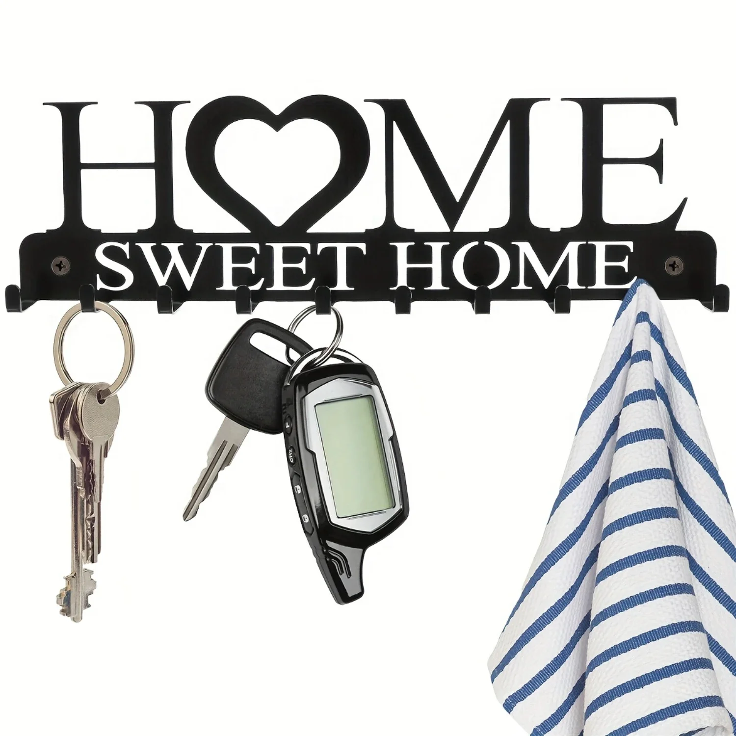 

Держатель для ключей Настенная полка для ключей с 10-декоративной вешалкой для ключей Черный органайзер для ключей для входной, передней двери, прихожей, гаража, грязи