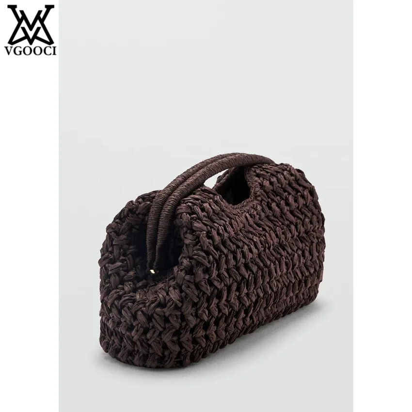 

VGOOCI Elegant Raffia Straw Handbag for Women Chain Woven Shoulder Crossbody Beach Bag Summer Ladies Versatile Bags