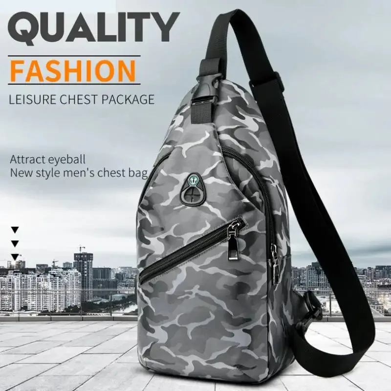Men Waterproof Shoulder Crossbody Packs Fashion Lightweight Chest Bag with USB Power Charging Port and Headphone Jack