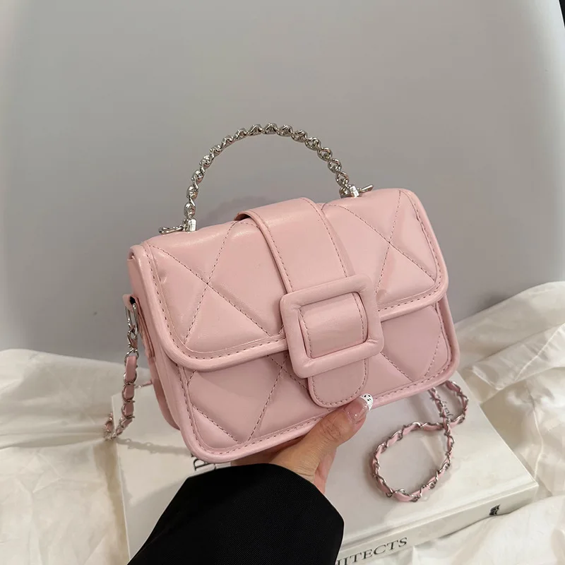 Korean Solid Color Women Flap Pu Shoulder Bags Versatile Thread Design Ladies Chain Crossbody Bag Simple Female Square Handbags