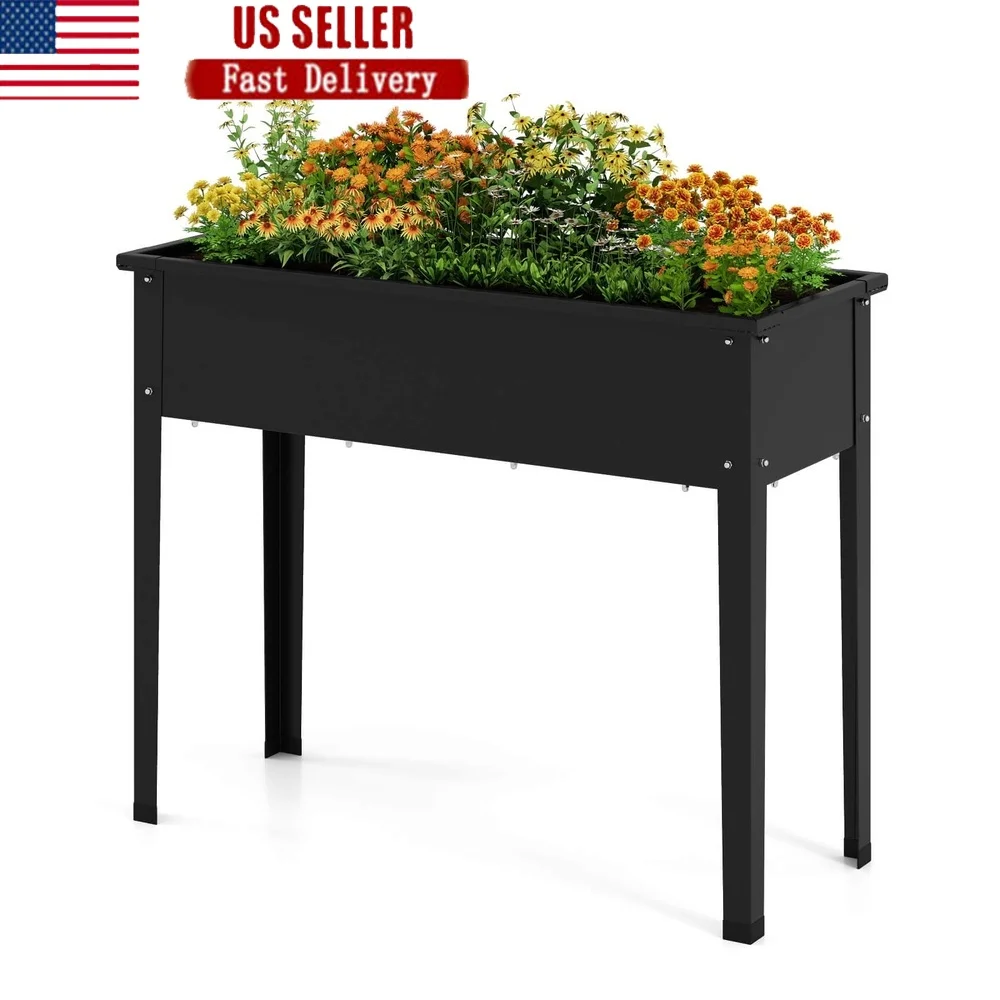 

Elevated Metal Planter Box with Drainage Holes Ergonomic 32 Inch Height Garden Bed Flowers Vegetables Herbs Durable Construction