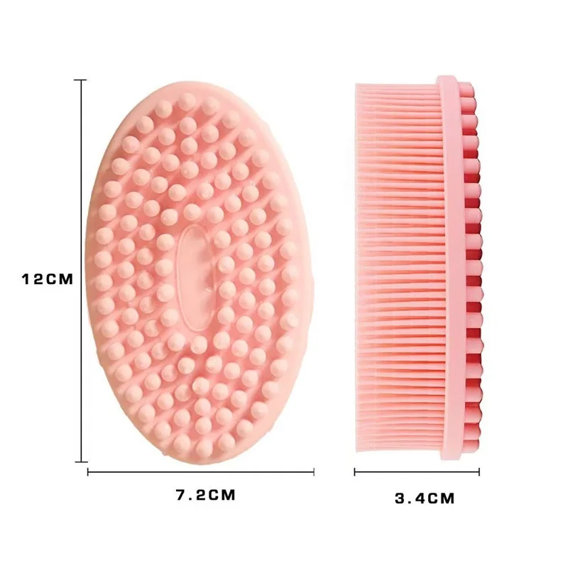 1pcs Shower Body Brush 2 Sides Safe Soft Silicone Made Arms Back Legs Washing Massage Tools Pink Shampoo Head Massage Brush