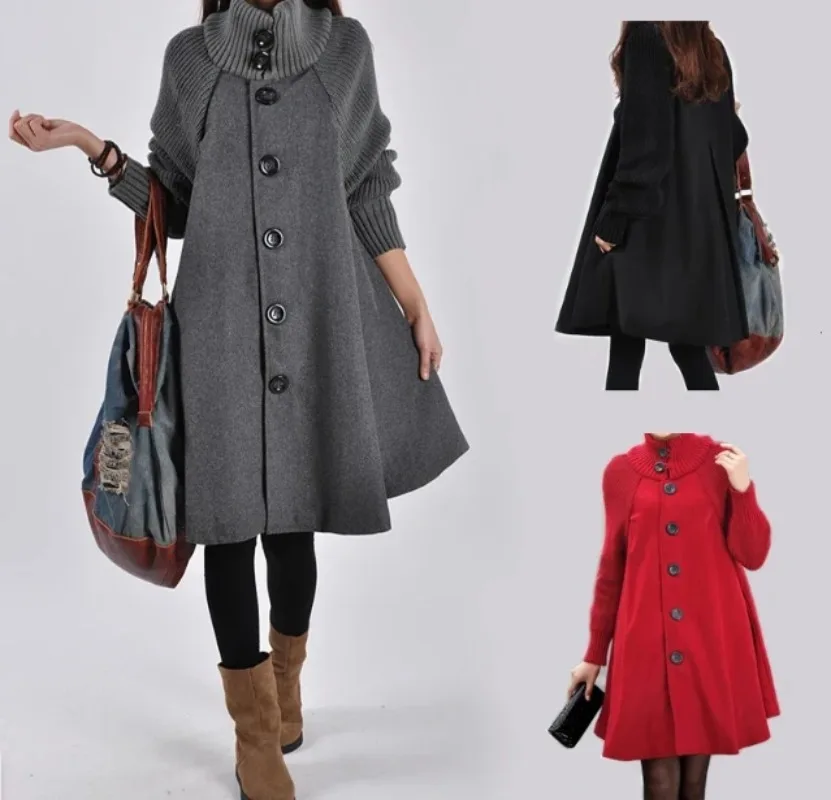 Woolen Trench Coat Women's Autumn Winter Oversized Long Loose Knitting Clothing Mid-length Single Breasted Woolen Coat Cloak