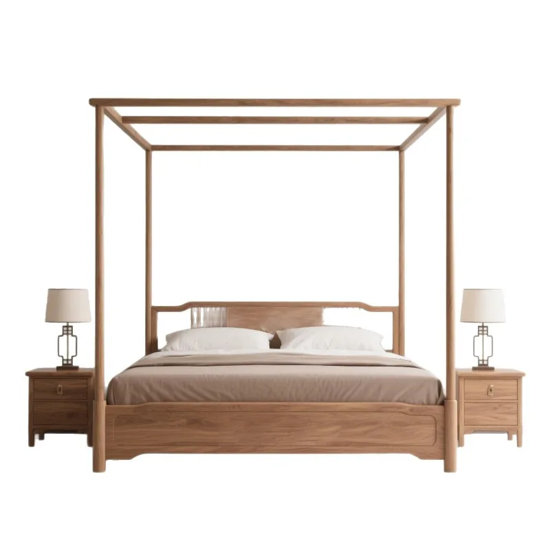 

Song-style aesthetic shelf bed solid wood four-poster bed double bed