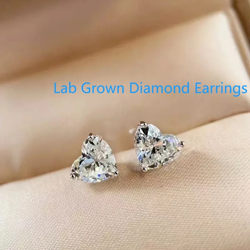 

2Ctw Heart Cut IGI Certified CVD HPHT Lab Grown Diamond DEF VS Stud Earrings Solid Platinum 950 Diamond Earrings Valentine Gift