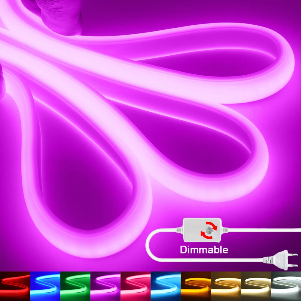 

220V Dimmable COB Led Strip Light IP67 Waterproof 288Led/M with Dimmer Red Green Yellow Warm White Home Decor Flexible Neon Lamp