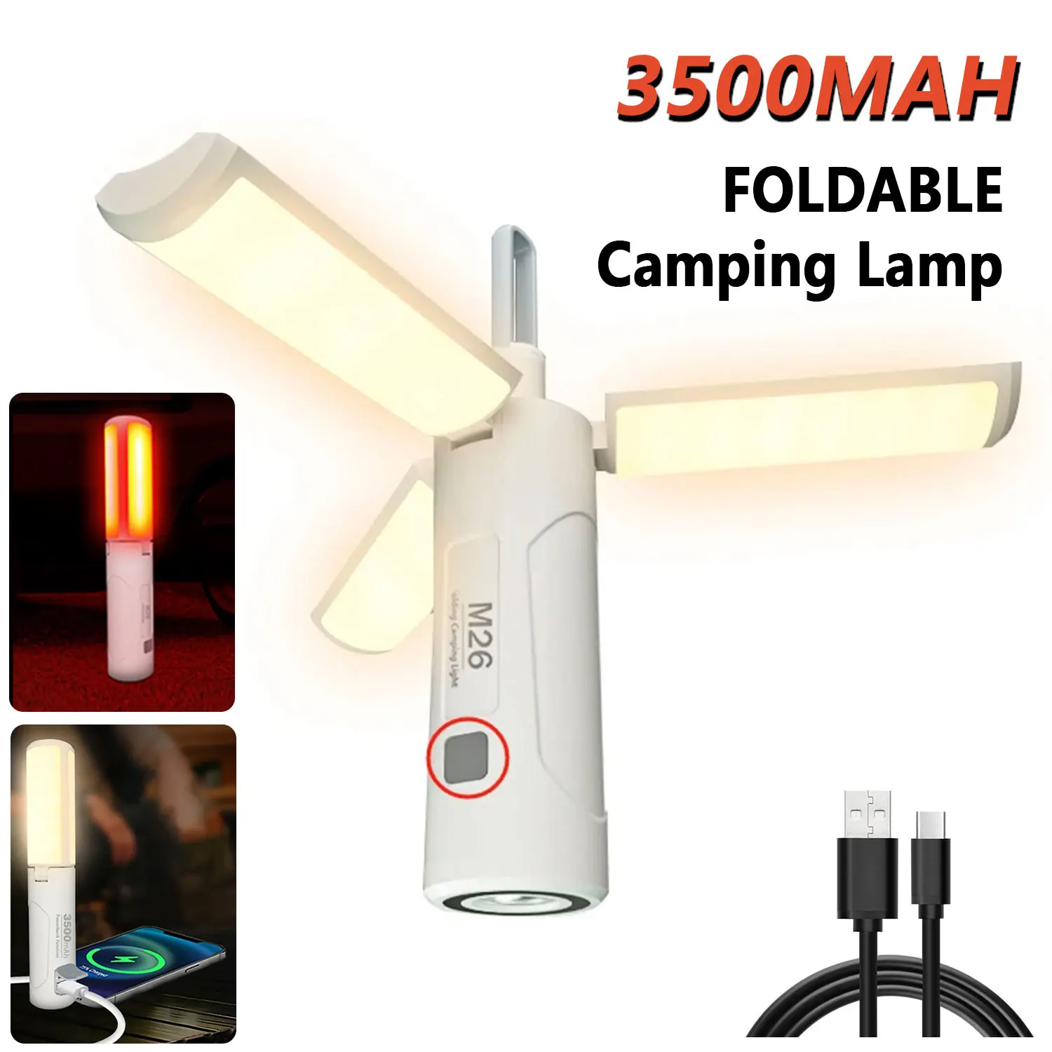 Portable Camping Lantern 3500mAh Rechargeable Tent Light Travel Lamp Folding Hanging Light Outdoor Emergency Lamp Work Light