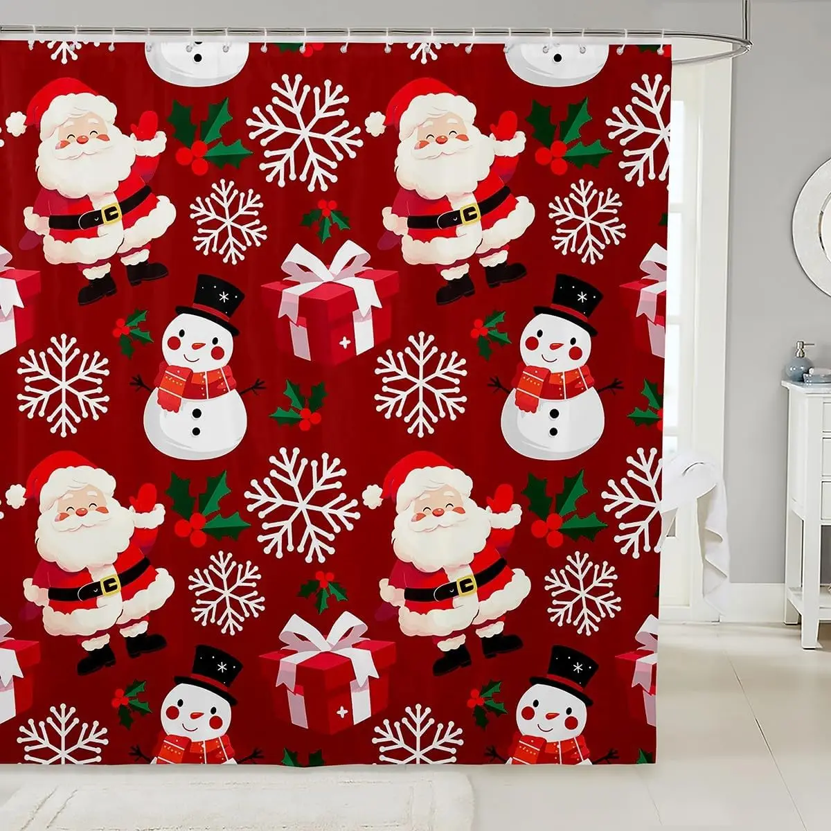 

Занавеска для душа с Рождеством для декора ванной комнаты, Рождественская занавеска для ванной с Санта-Клаусом, милый снеговик, аксессуары для ванной комнаты, красный, водонепроницаемый