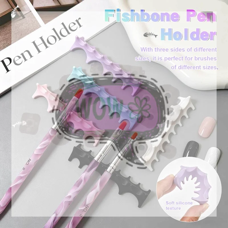 【HBA】Silicone Fishbone Nail Pen Holder Brush Rack Shelf UV Gel Brush Display Stand Makeup Painting Pen Rest Organizer Stander