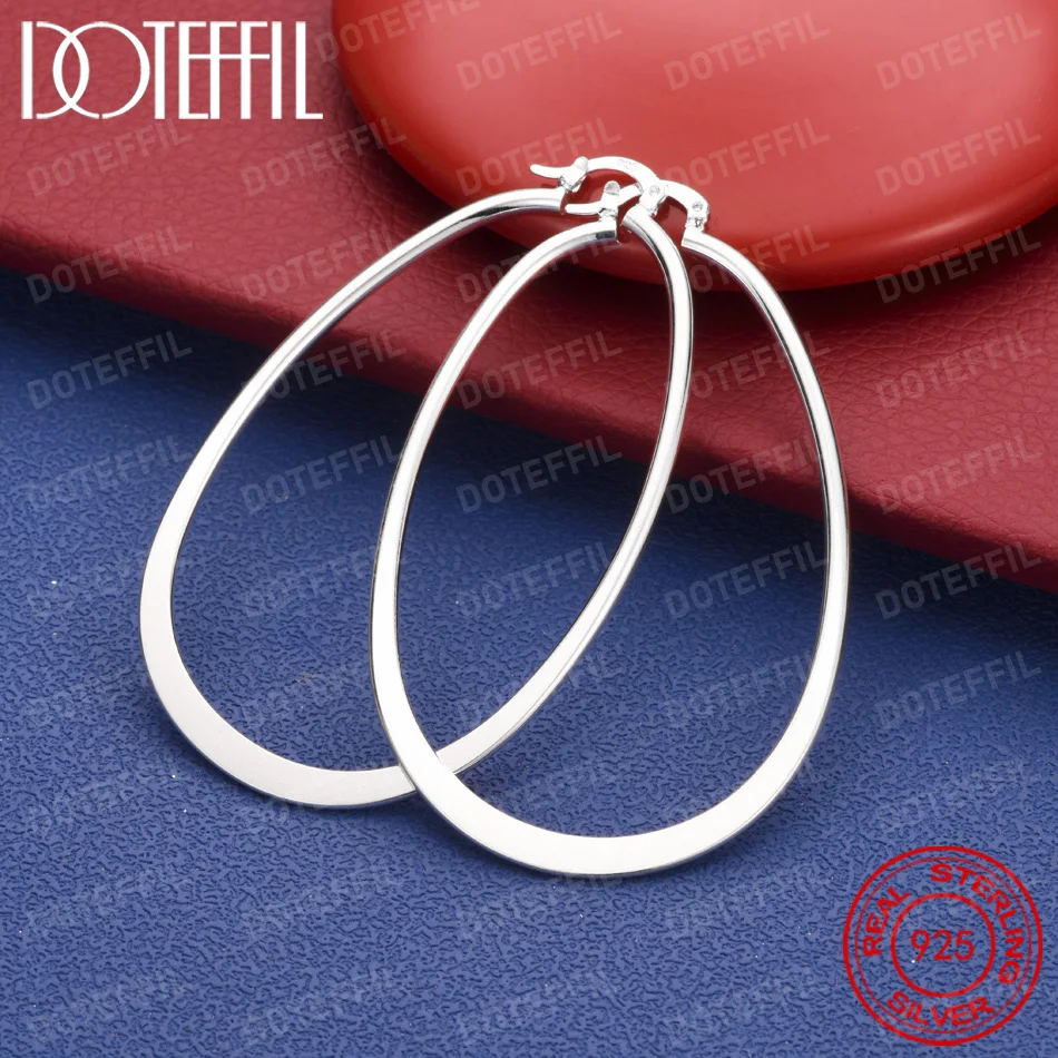 925 Sterling Silber 45 mm exquisite flache ovale Ohrringe für Damen, modischer Hochzeitsschmuck, Party-Accessoires