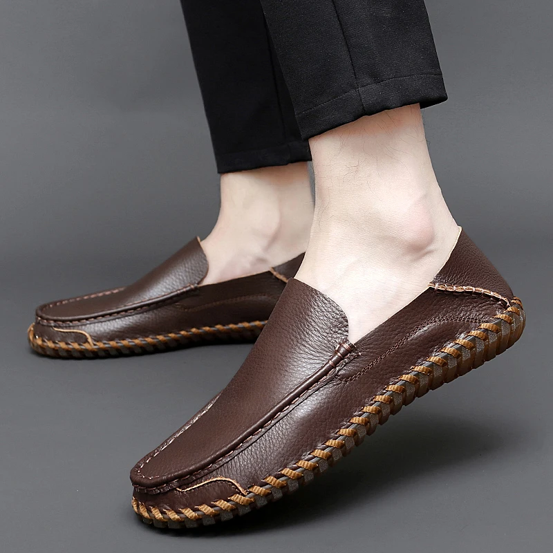Shoes Men's Casual Soft Sole Soft Surface Leather Shoes Handmade Sewing One Pedal Cover Lazy Leather Shoes Big Size 48