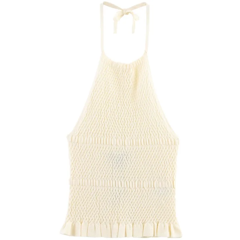 

Summer 2025 New Women's Knitted Casual Svel Ne Hanging Top ort Sle Versatile Other Material 00%