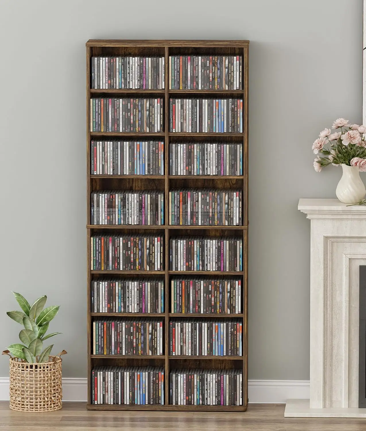 DVD Storage Tower, 16 Shelf Multimedia Storage Tower with Adjustable Shelves 8-Tier CD Cabinet for Living Room Home Office