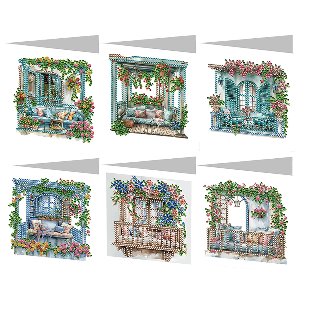 6Pcs New DIY Diamond Painting Greeting Card Holiday Flower Landscape Animal Card Blessing Card Happy Birthday Gift Thanks Card