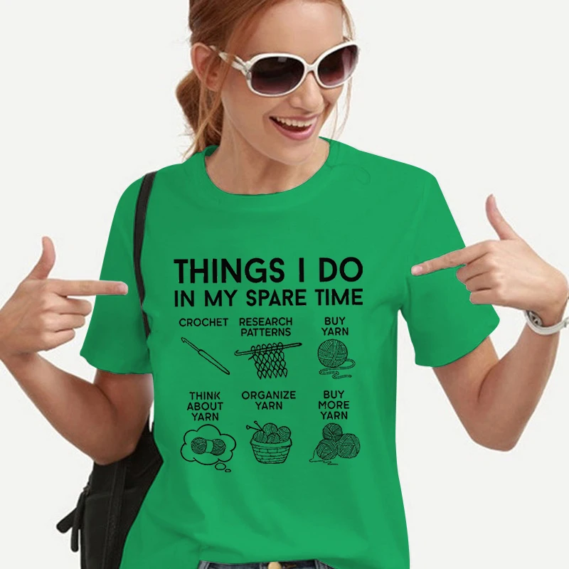 Things I Do in My Spare Time T-Shirt Women Funny Crochet Graphic Casual Tops Gifts for Crocheter Funny Crochet Women\'s T-shirts