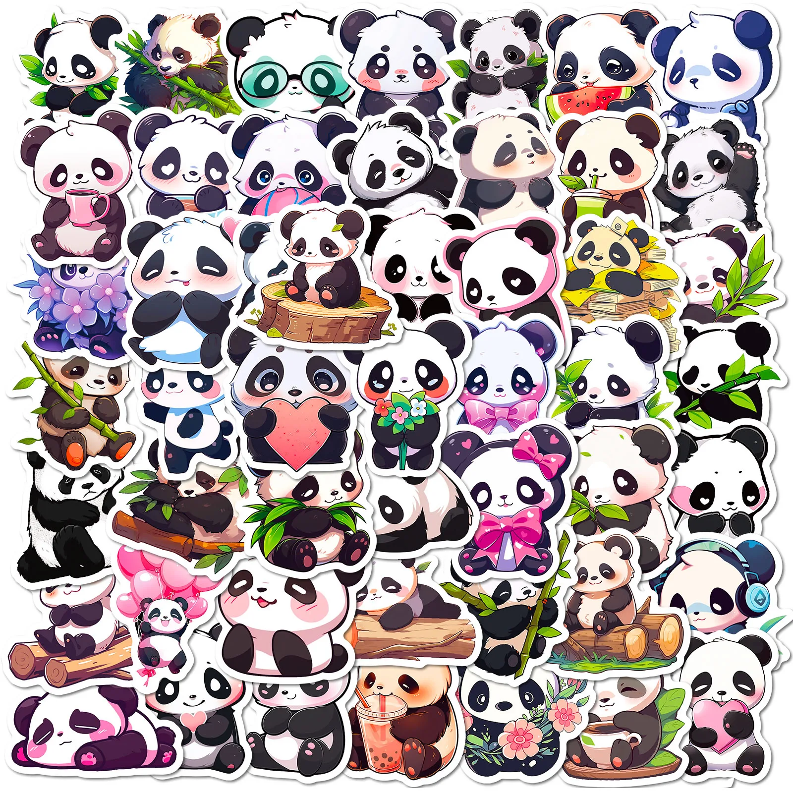 Imagem -02 - Cute Cartoon Panda Varied Stickers Pack para Crianças Decalques de Graffiti Viagem Bagagem Notebook Telefone Capacete Decoração 50 Pcs