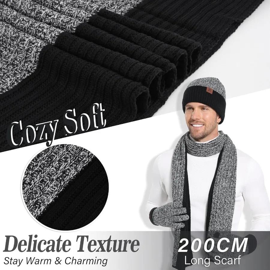 Winter Warmth Combo Set for Men and Women: Long Neck Knit Scarf Fleece Beanie Hat with TouchscreenCompatible Gloves Ideal for O