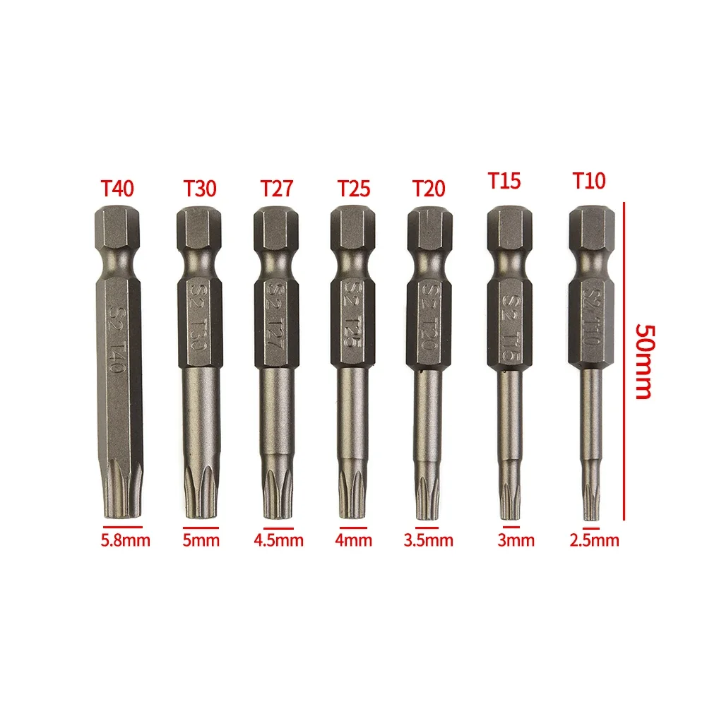 7 قطعة 50 مللي متر 1/4in عرافة عرقوب مفك بت خمس نقاط المغناطيسي مفك براغي نجمية بت T10/15/20/25/27/30/40 مفكات الجوز أداة