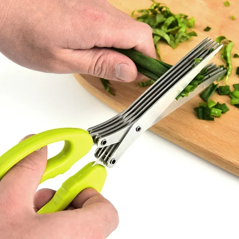 1 PCS Multi-functional Stainless Steel 5 Layer Kitchen Scissors Pepper Shredded Chopped Scallion Cutter Laver Cut Cooking Tool