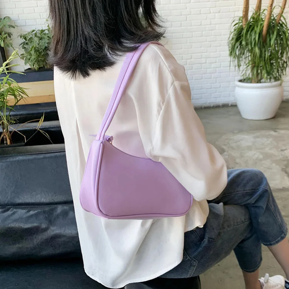 Casual Solid Color Small Handbag, with Zipper Closure, Dry Cleaning Only, Fashion Accessory |   Minimalist Design |   Soft Texture Women's Fashionable Retro Soft Shoulder and Underarm Bag