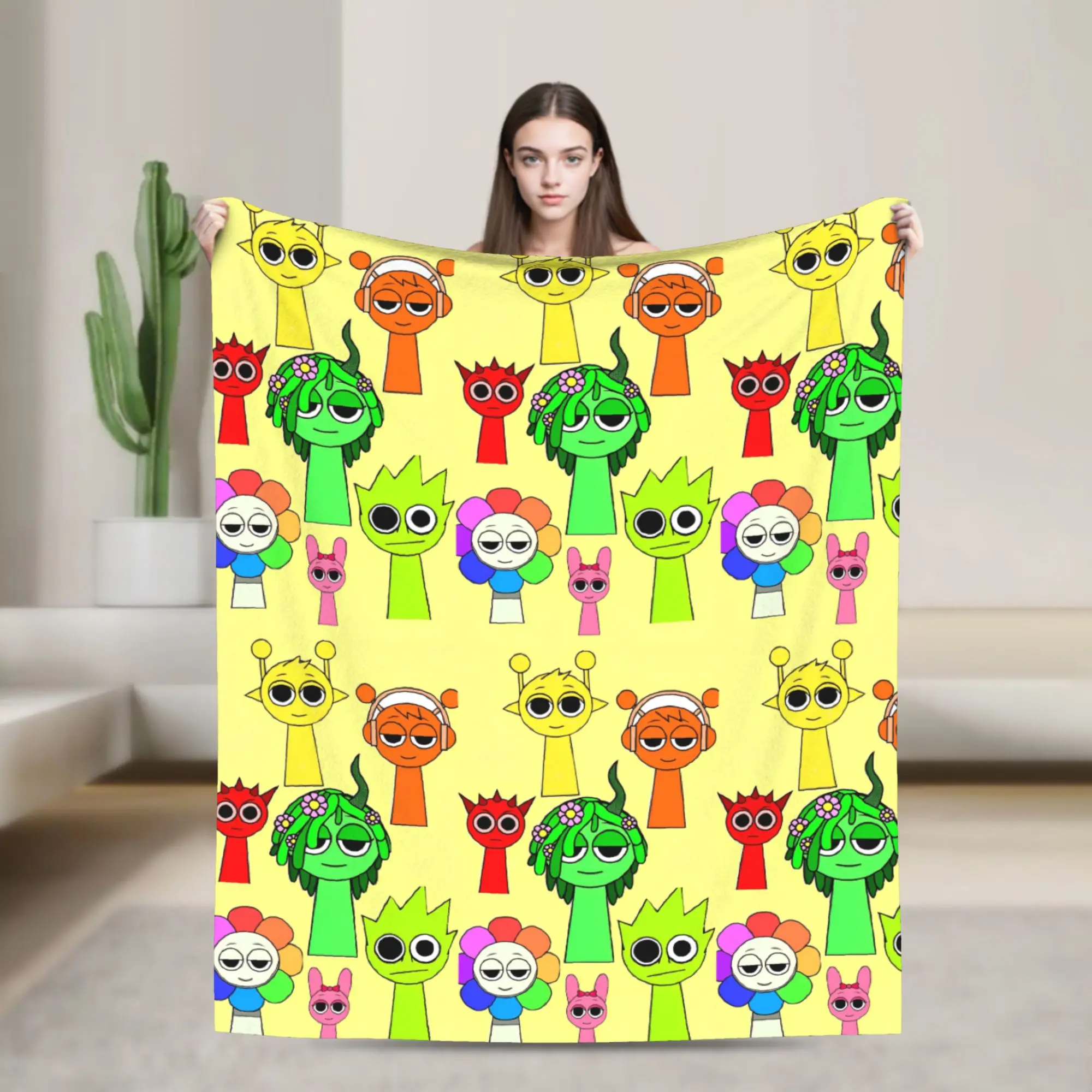 Sprunki Characters Game Velvet Throw Blanket  Blankets for Bed Outdoor Warm Quilt
