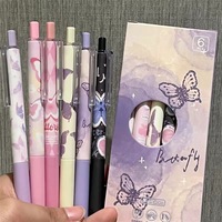 6pcs Cute Butterfly Gel Pens Aesthetic Stationary Pens Kawaii pen stationery0.5 Mm Quick-drying Black Ink Pens Fine Point