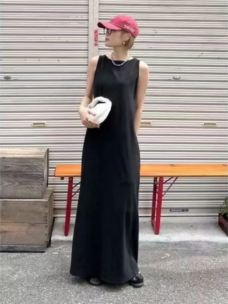 Vestido Longo Sem Mangas E e Simples para Mulheres, Camada Interna de Alta Qualidade, Novo Lançamento de Verão, Solto ...