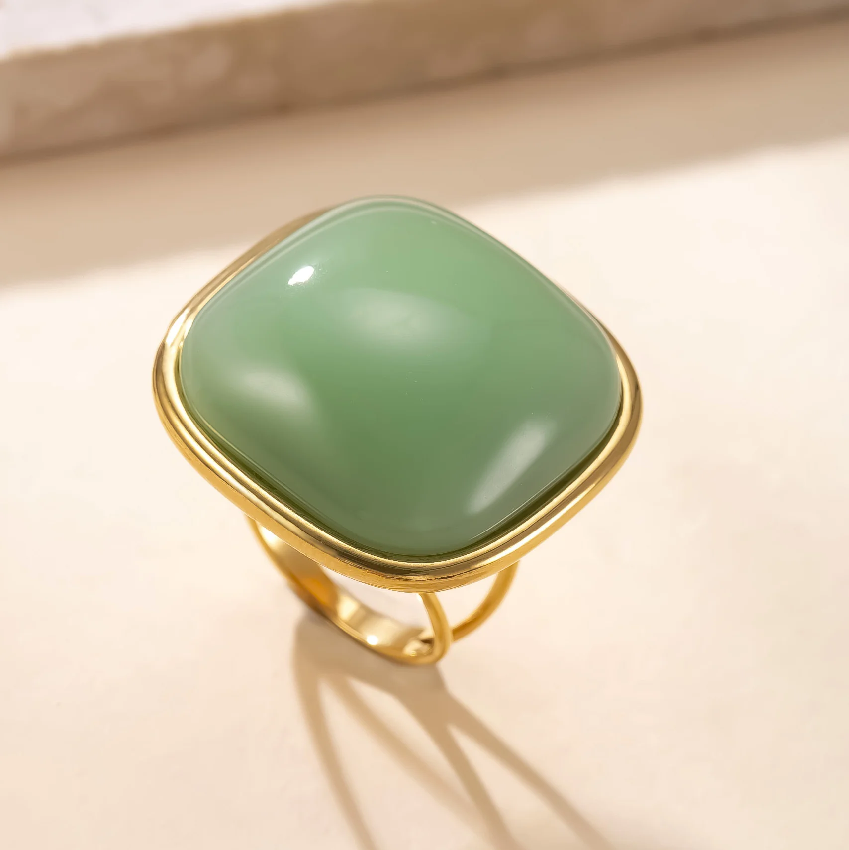 Punk Square Retro Geometric Hollowing Inlay Gem Rings 18K Golden PVD Plated Stainless Steel Summer Popular Charm Jewelry Gift - view 5