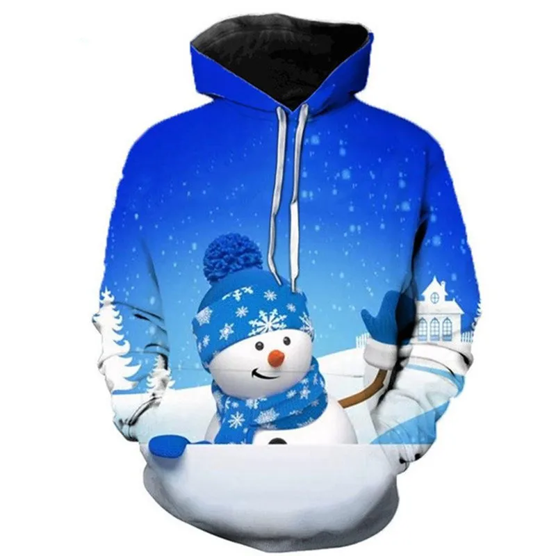 Christmas Snowman Pattern Men Street Hip Hop Hoodies Autumn Winter Long Sleeve 3D Print Christmas Hooded Sweatshirt 6XL Big Size