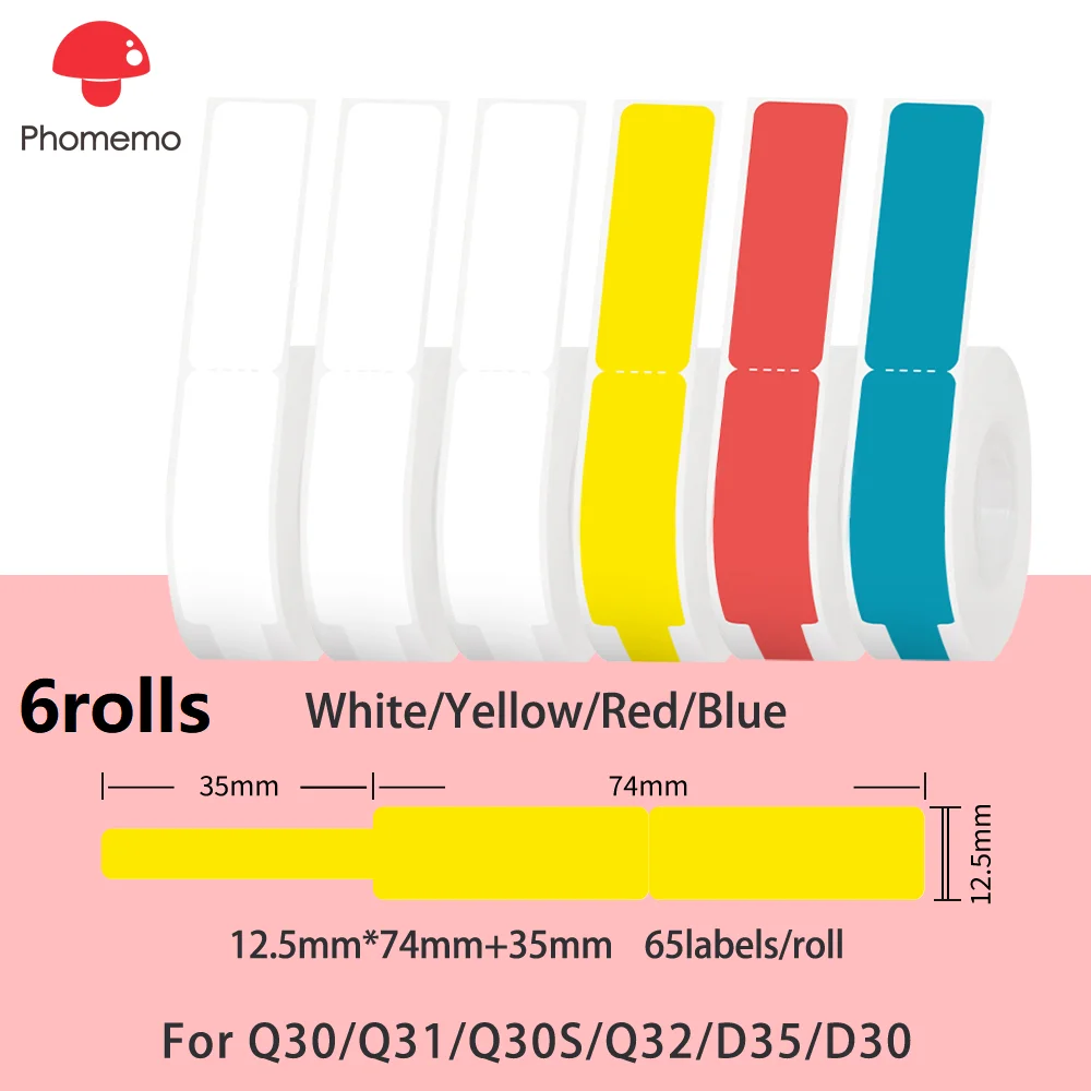 6rolls D30 Cable Label/Wire Lable/Price Label for Phomemo Q30/D30/Q30S Label Maker Self-Adhesive Thermal Label for Cord Identify