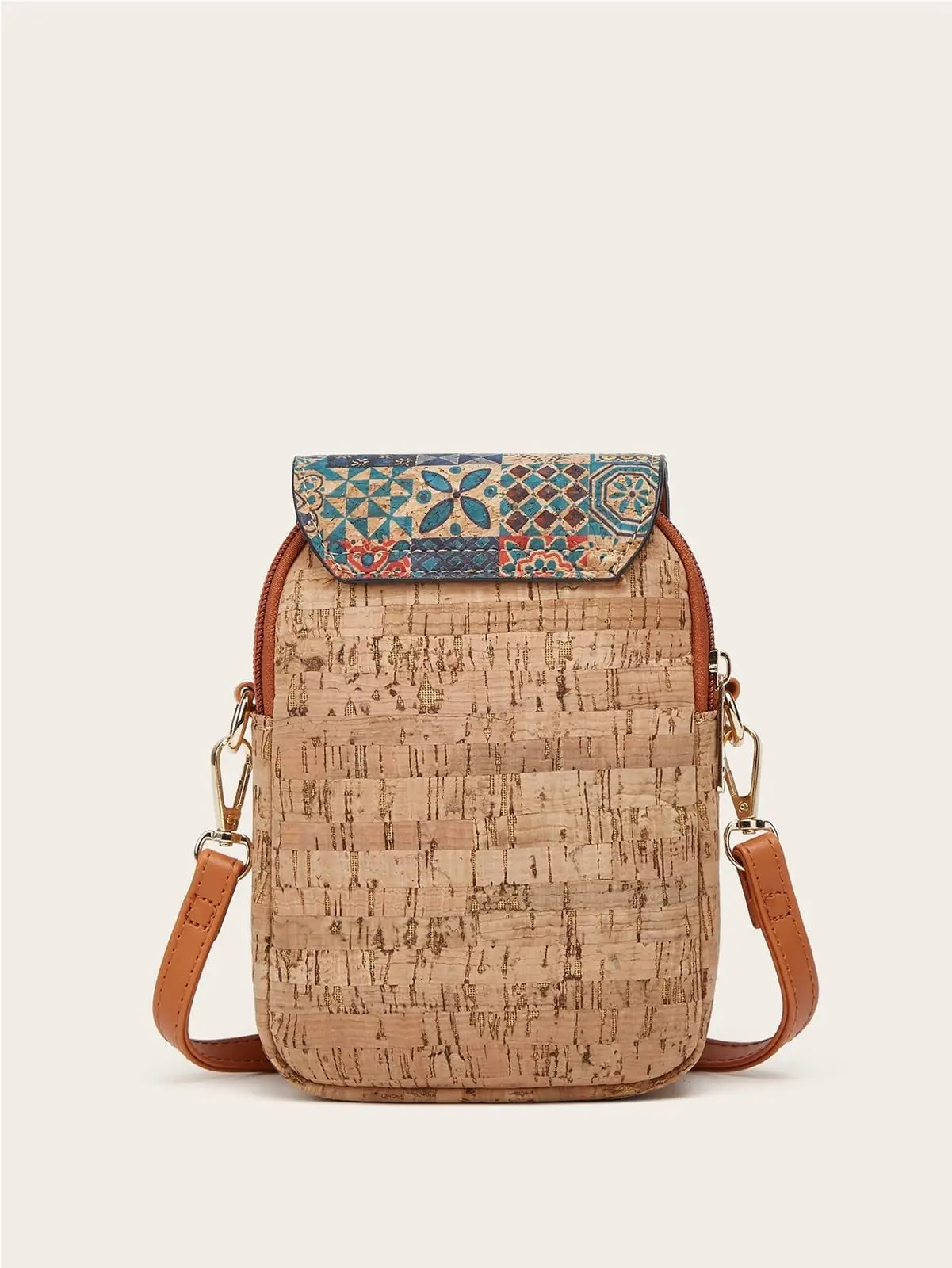[Retro-Boho] Handytasche mit Blumenmuster und Rindenmuster, Damen-Umhängetasche mit Magnetverschluss, Mini-Quadrattasche im Ethno-Stil, tragbare Brusttasche, Schultertasche. – Detail 2