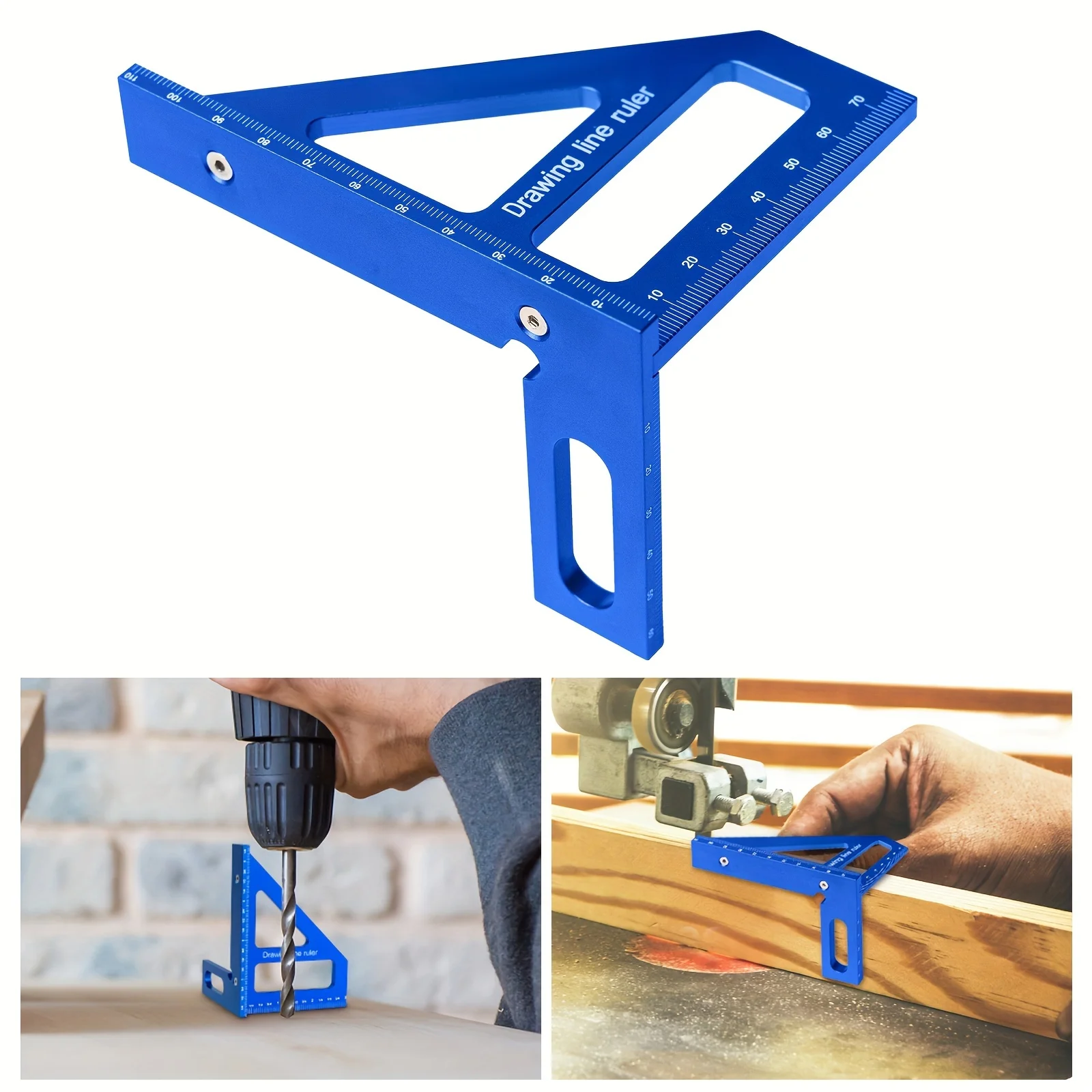 Règle triangulaire à onglets en alliage d'aluminium, rapporteur carré de travail de calcul, outils de mesure de disposition multi-angle 3D, 45 °, 90 °, 1 pièce