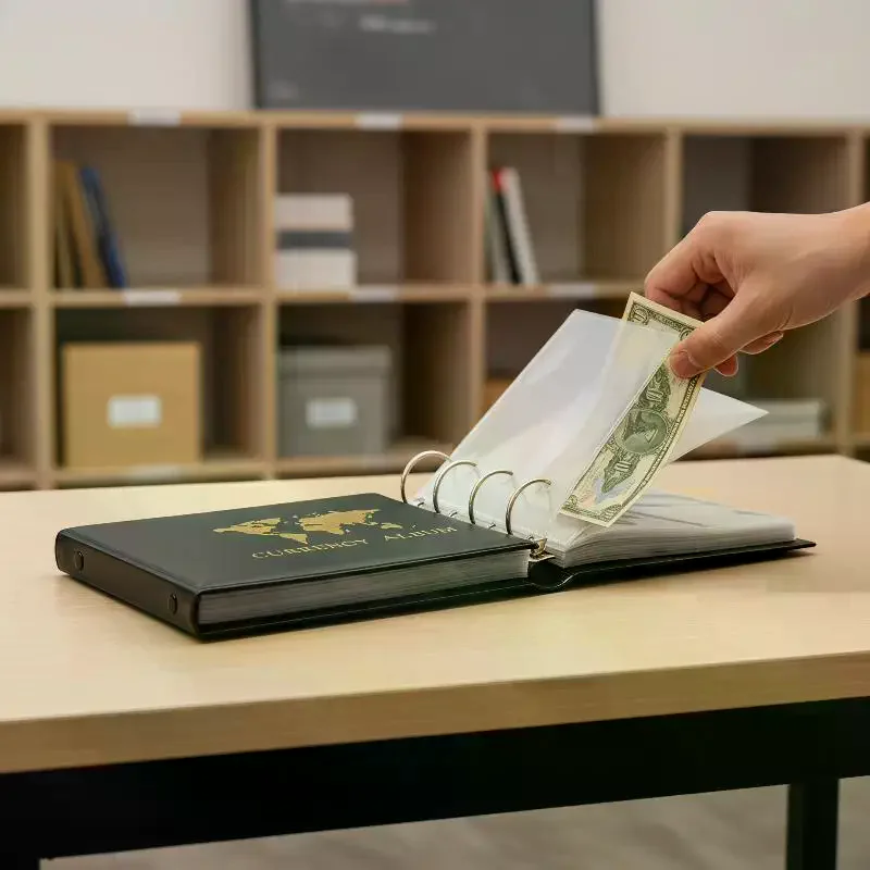

1Pcs 20 Sheets Clear Dollar Bill Holders 40 Pockets Money Currency Collecting Album World Money PVC Hard Cover Storage
