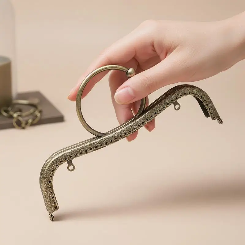 1Pcs Bag Accessory 22cm Metal Purse Frame Kiss Clasp Lock Ring Handle M Shape For DIY Bag Handle