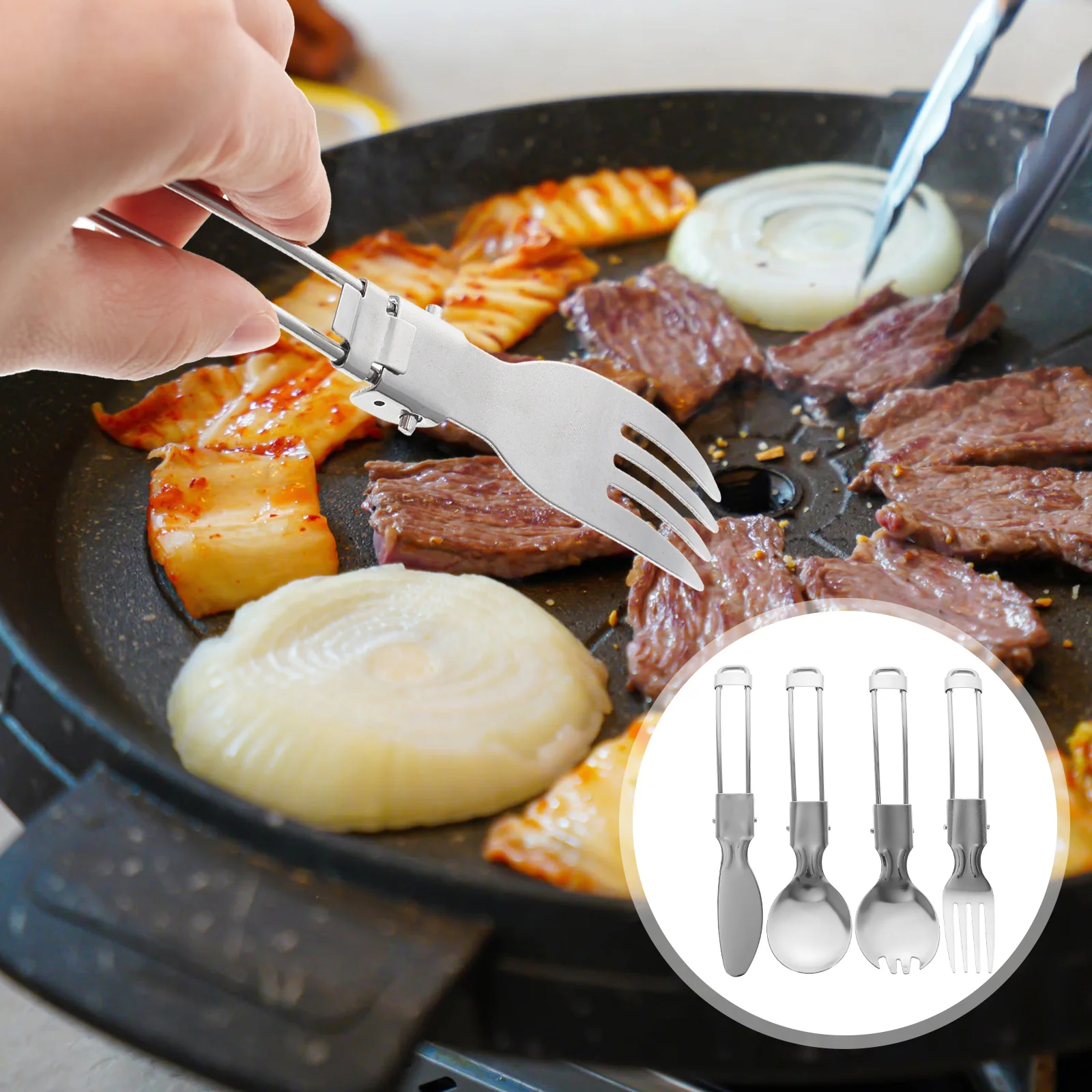 

Folding Tableware Set Office Utensil Travel Utensils Camping Picnic Stainless Steel Portable Outdoor Cutlery Hollow