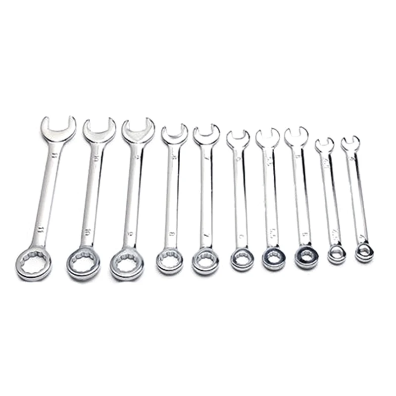 10Pcs Metric/Inch Mini Wrench 4-11mm Mirror Throw Open End Set Repair Car Tools Combination Wrench Multitool Plum Wrench