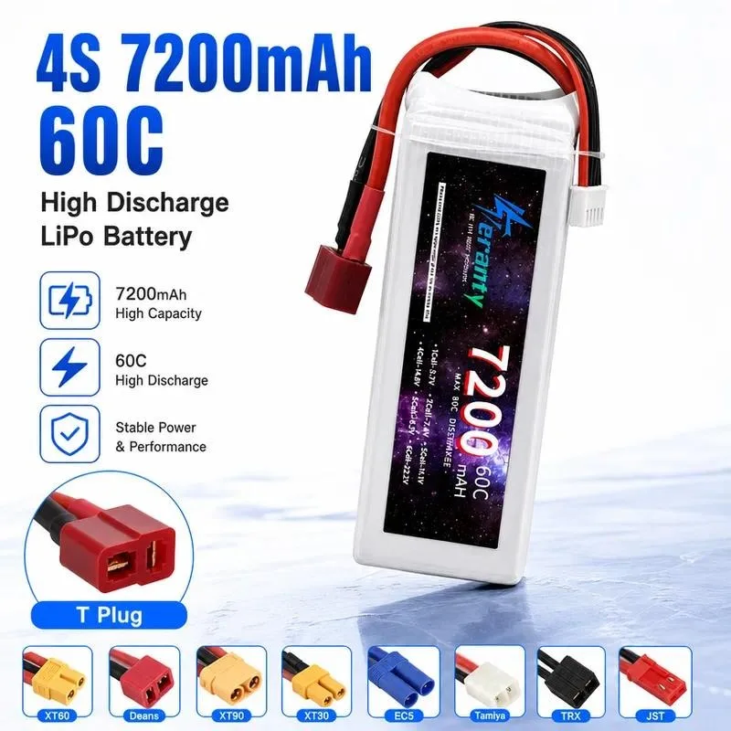 for Polymer Lithium Battery 14.8V 7200mAh 60C High Rate Drone Battery for Model Aircraft RC Quadcopter UAV Power Supply