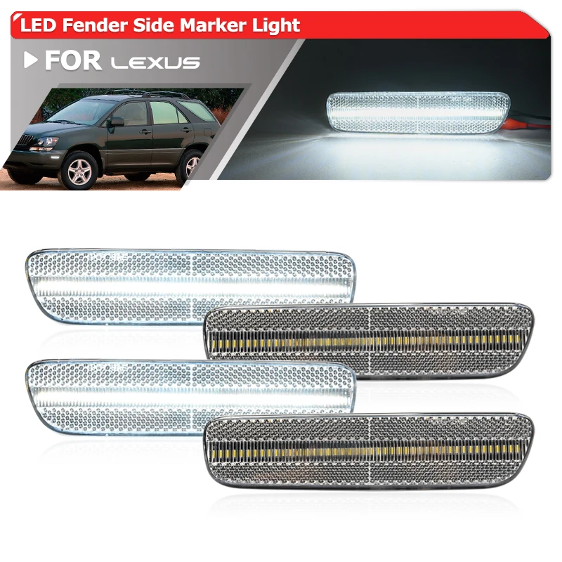 4x For Lexus RX300 XU10 1999 2000 2001 2002 2003 Bumper F&R White LED Fender Flare Side Marker Lights LX2550102 81750-48010