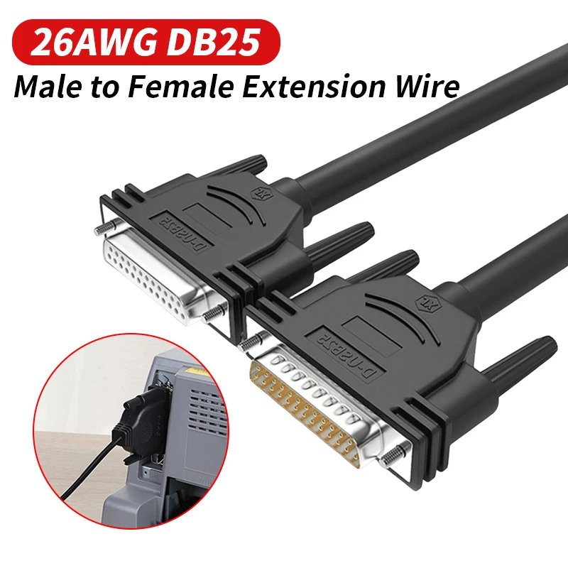 26AWG DB25 Shielded Connection Cable Male to Female Extension Wire 25-pin Cord Pure Copper Parallel Port Data Cable for Computer
