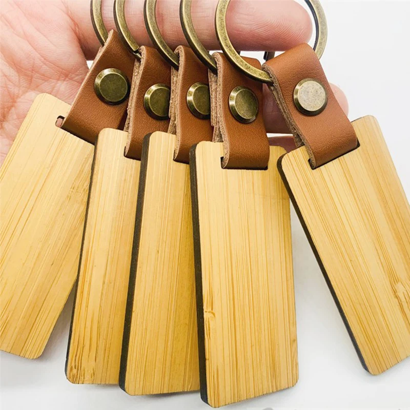 100Pcs Vintage Key Ring Blank Wooden Key Tags, Unfinished Rectangle Wood Keychains for Souvenir