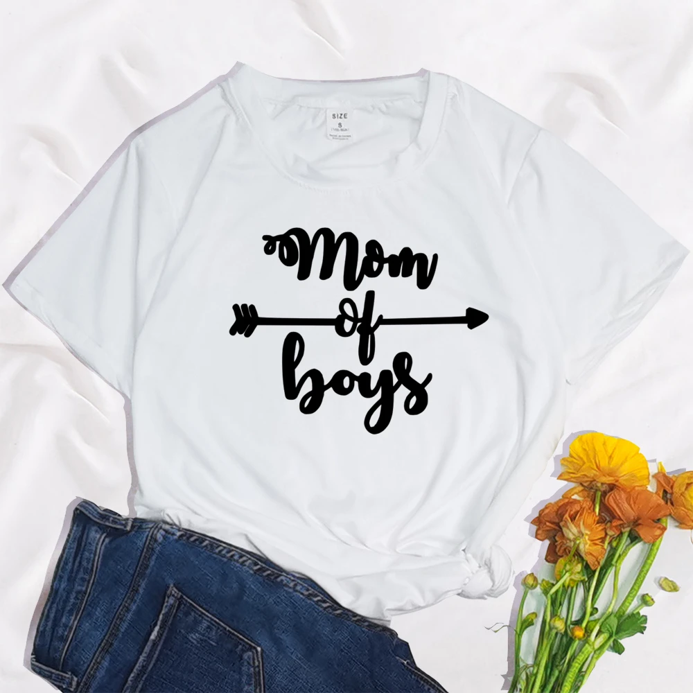 Mom Of Boys Letter Life Is Better Mujer Camisetas White Top T Shirts Aesthetics Graphic Short Sleeve t-shirt Polyester T-shirt