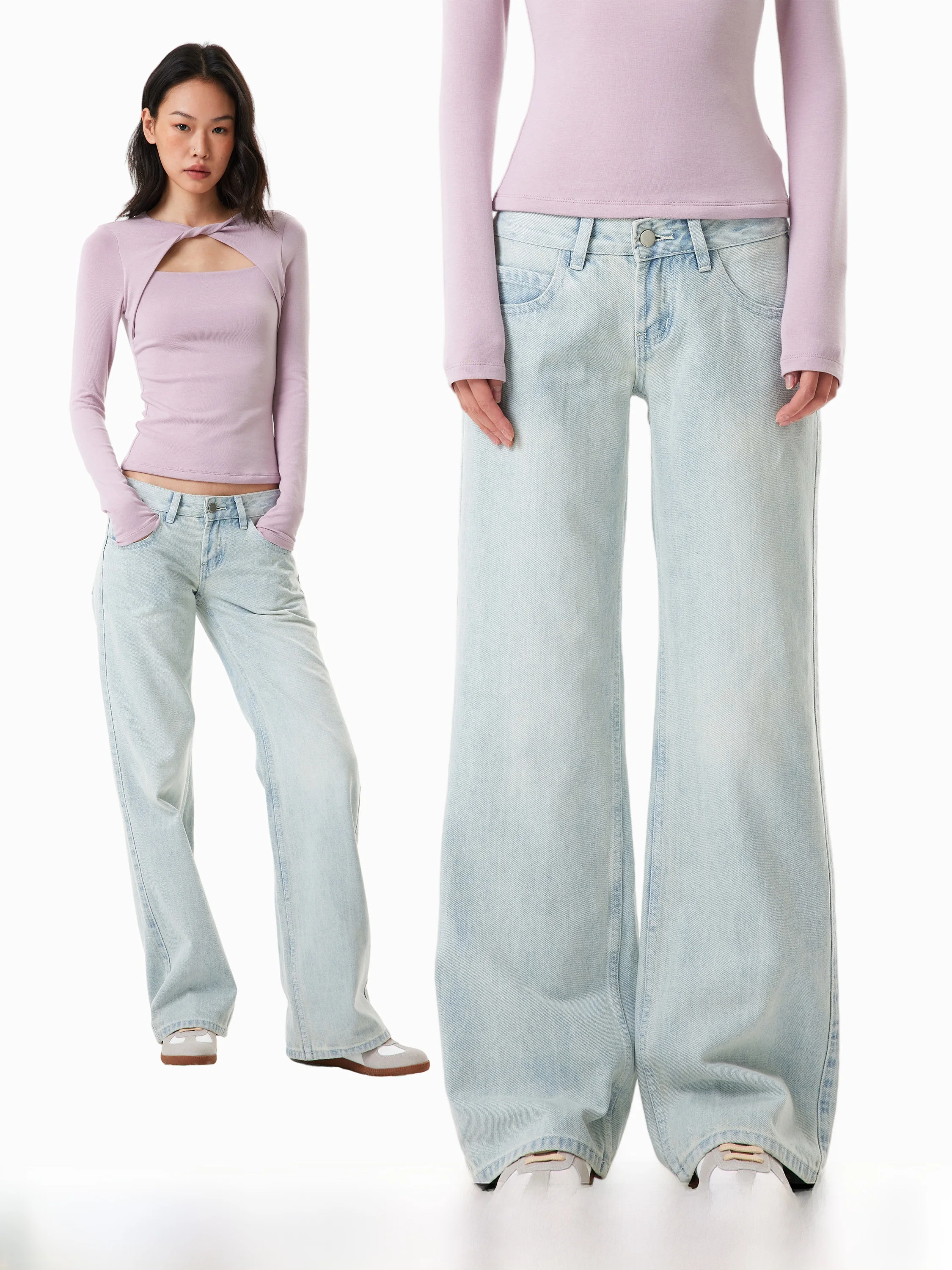 American Retro Light Blue Washed Denim Jeans Women's Loose Straight Leg Long Trousers Autumn Season Low Waist Ladies Jeans