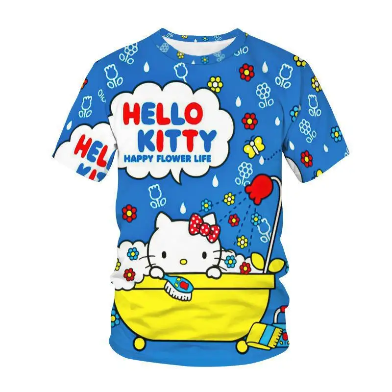 Summer Kids Kitty Cat Cartoon Tops Tees 3D Print T-shirt Children Casual Short Sleeve Clothing Girls Sports Streetwear Gift