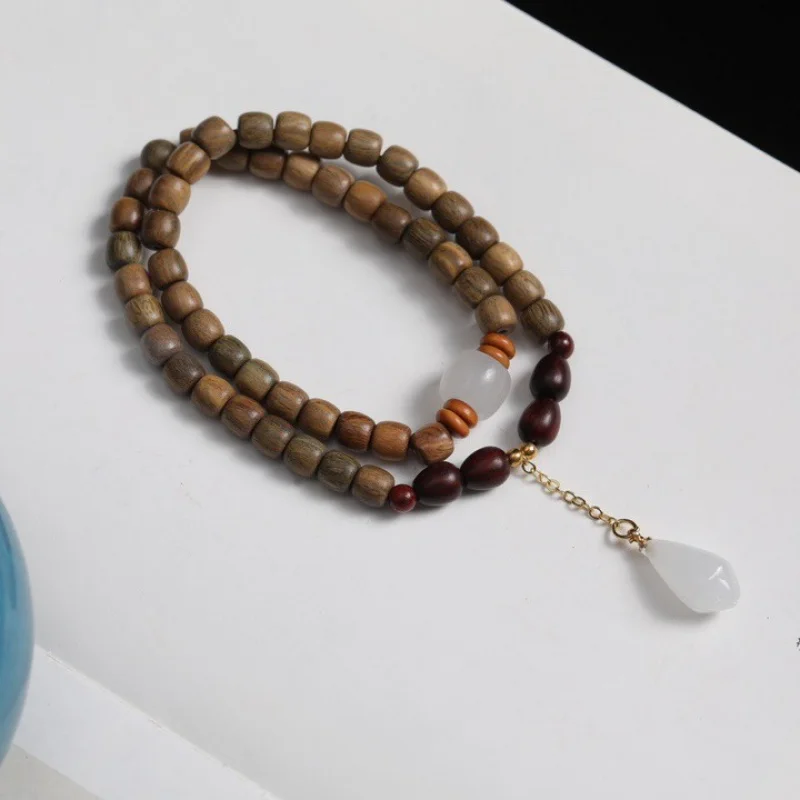 UMQ Green Sandalwood Old Barrel Beads DIY Accessories White Magnolia Bracelet Pterocarpus Santalinus Boys And Girls Crafts Buddh